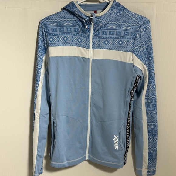 Swix Tista NWT Light Blue & White Hooded Lightweight Zip Moisture Wicking Jacket - Picture 1 of 15